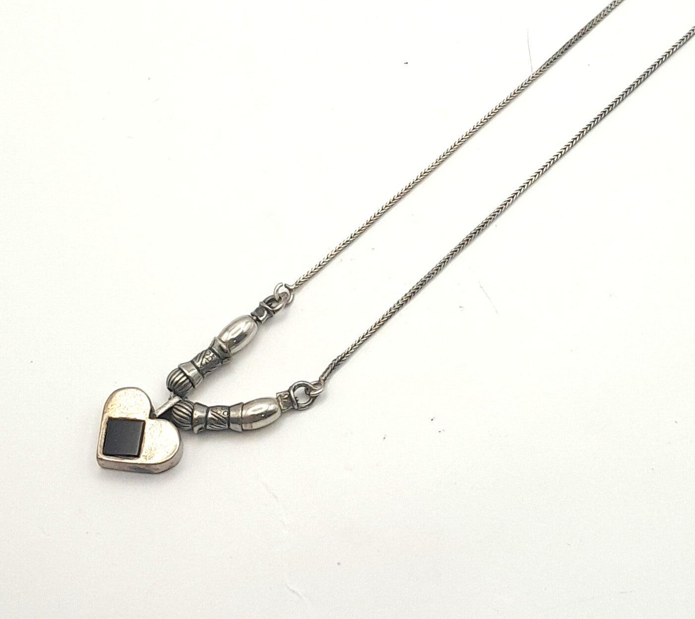 Vintage Silver Heart Necklace with Black Onyx Inlay