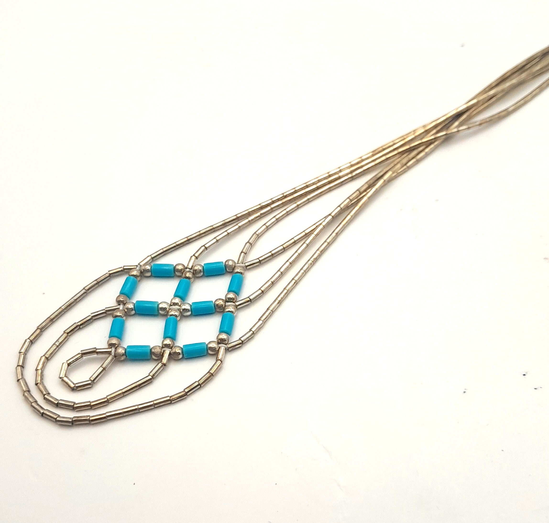 Vintage Silver Turquoise Beaded Multi-Strand Necklace 925