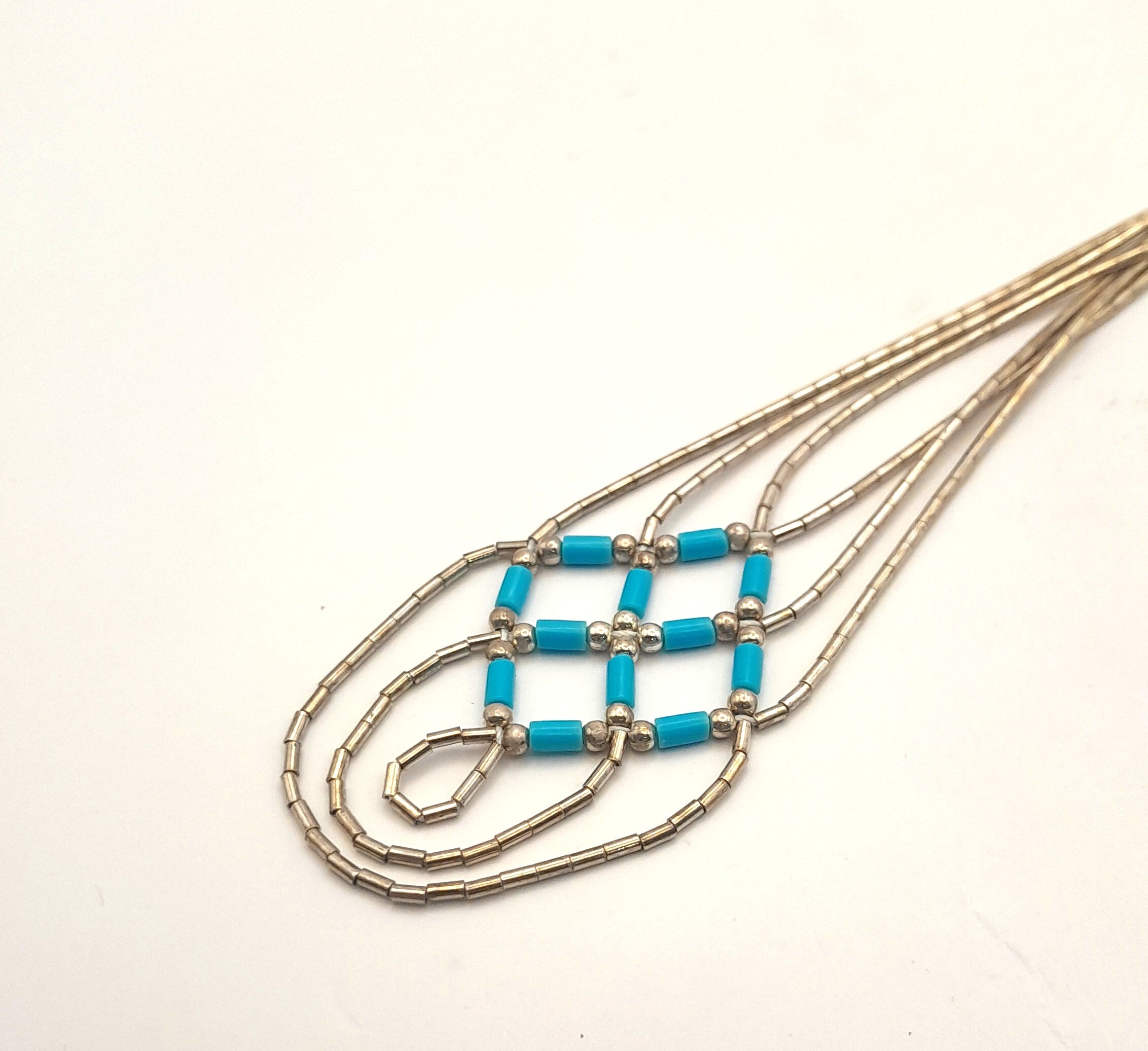 Vintage Silver Turquoise Beaded Multi-Strand Necklace 925