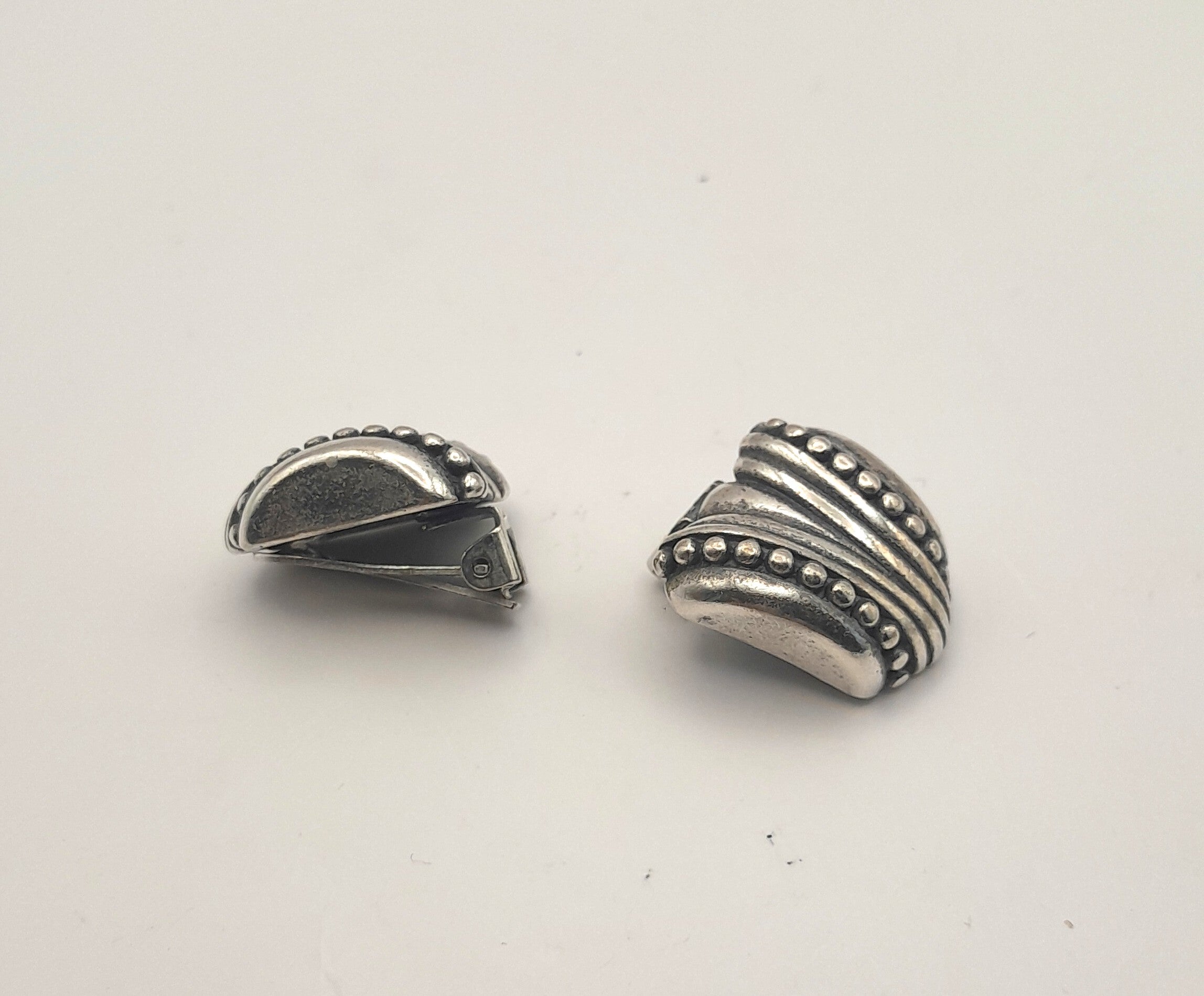 Vintage Sterling Silver Clip-On Earrings – Beaded & Ribbed