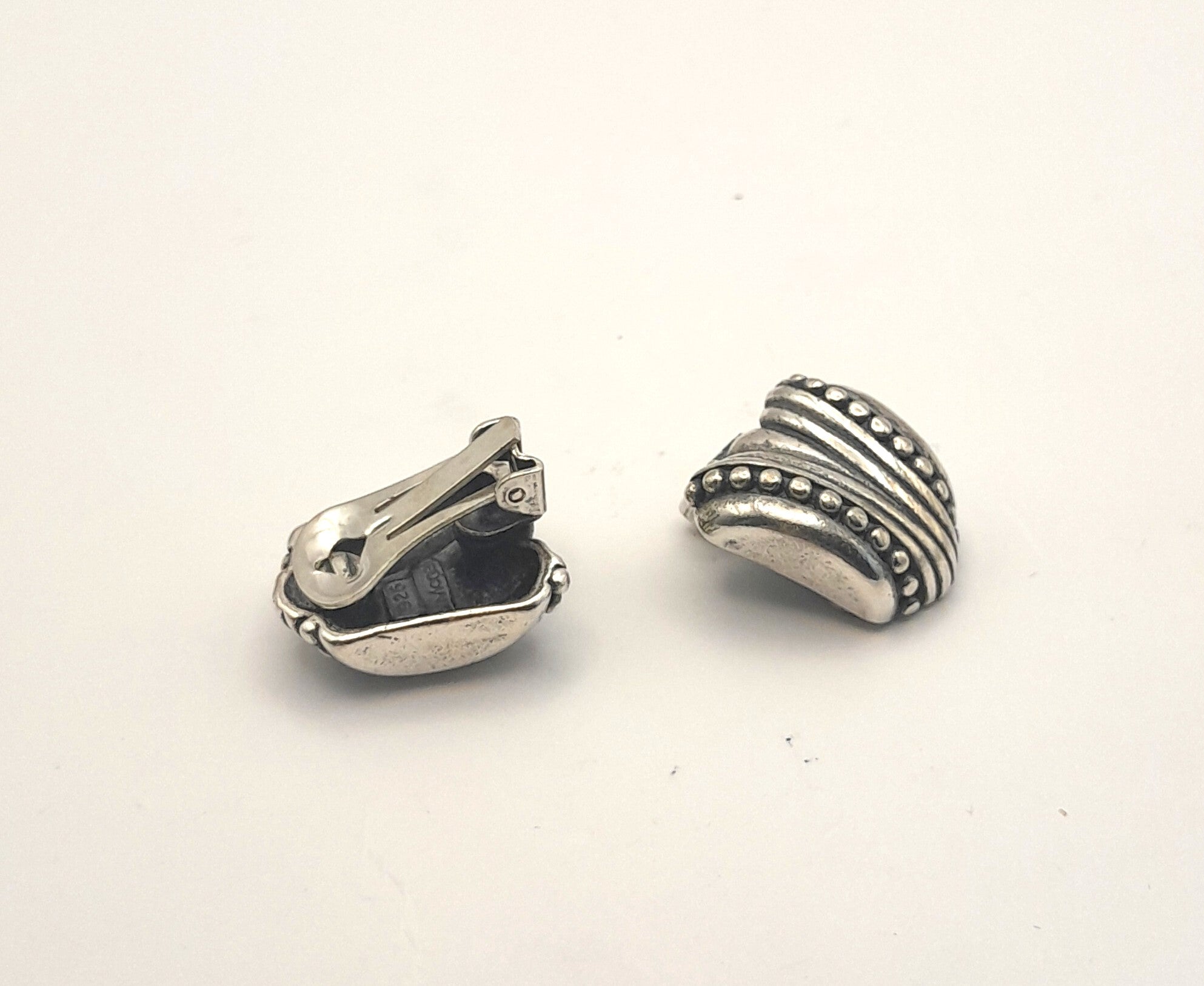 Vintage Sterling Silver Clip-On Earrings – Beaded & Ribbed