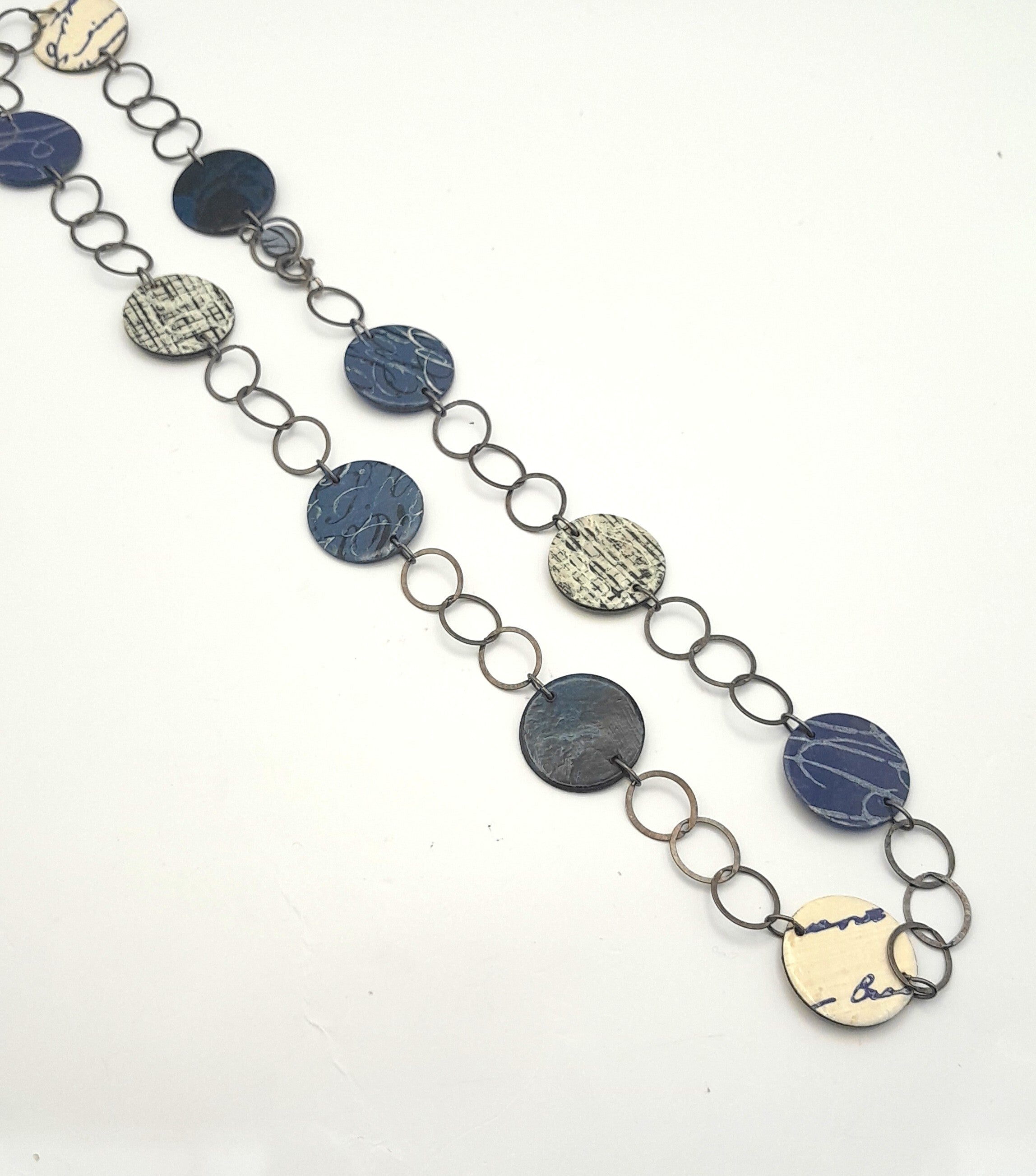 Long Multi-Colour Disc Chain Necklace – Silver Links