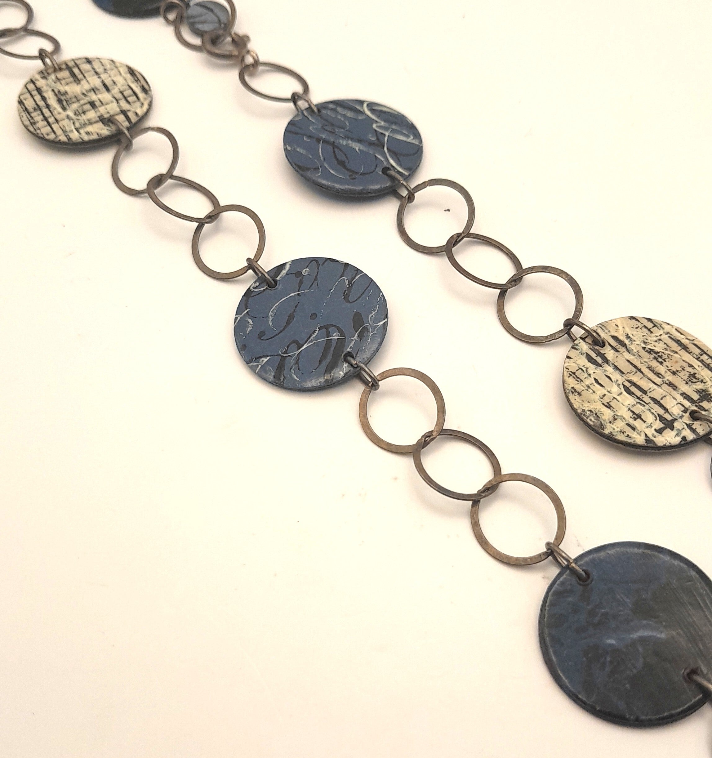 Long Multi-Colour Disc Chain Necklace – Silver Links