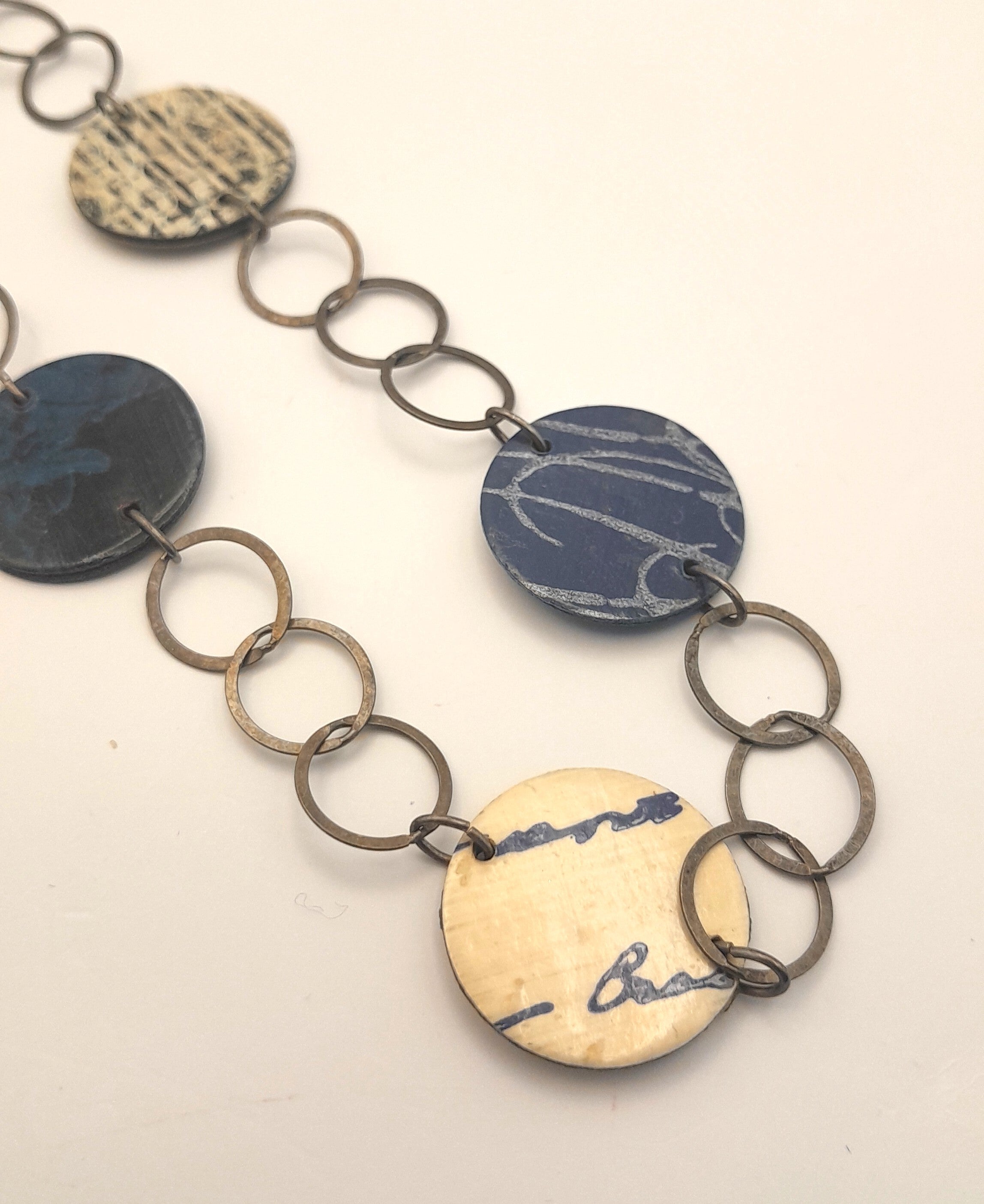 Long Multi-Colour Disc Chain Necklace – Silver Links